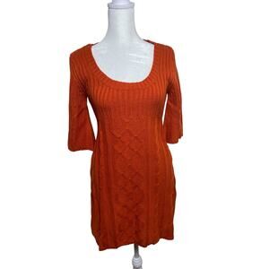 Ribbed Sweater Dress Size Medium Rusty Orange  3/4 Sleeves Mini Length Dress